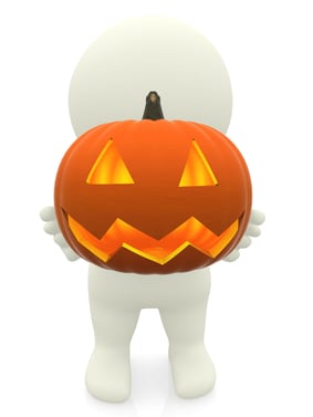 3D Man with Halloween pumpkin isolated over a white background